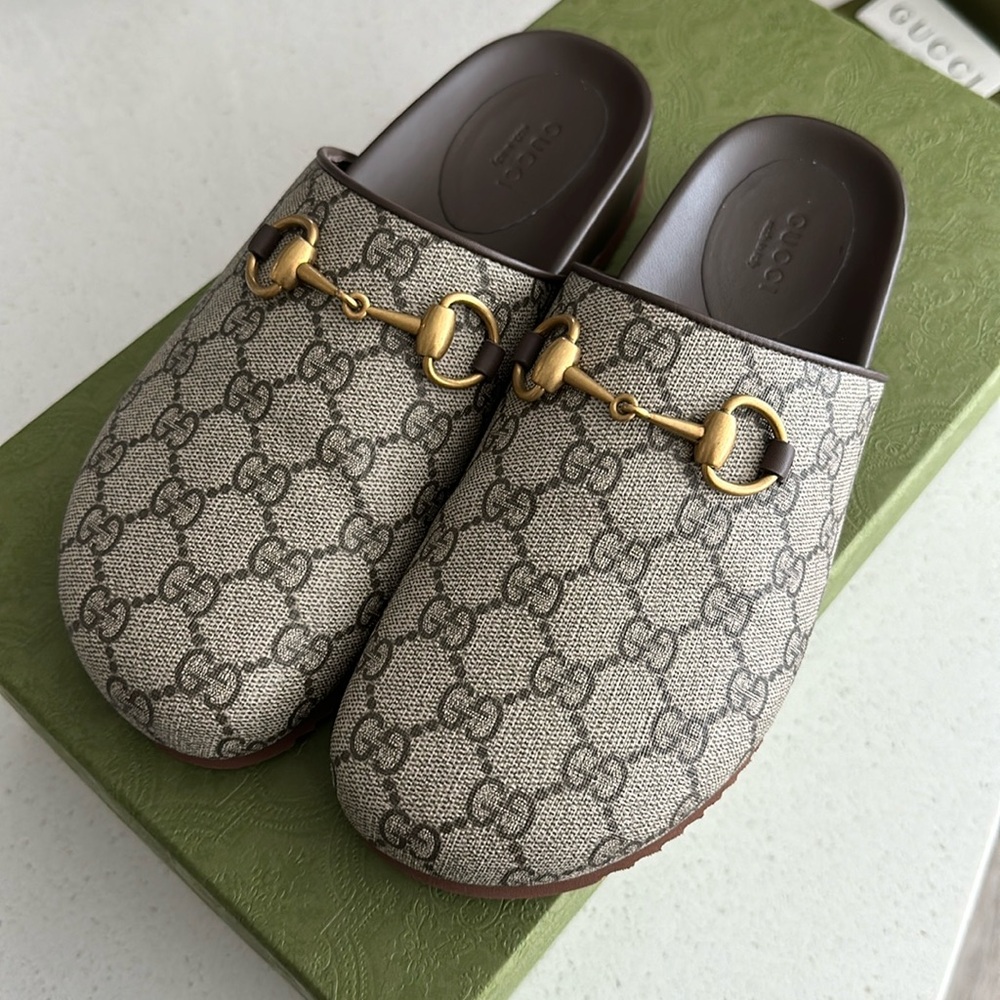 Gucci W SOL MULE GG SUPREME W/ HORSEBIT